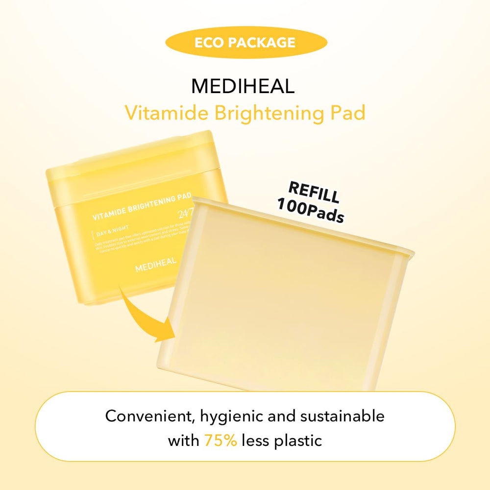 Open pack of Mediheal Vitamide Brightening Pad refill with ready-to-use pads.