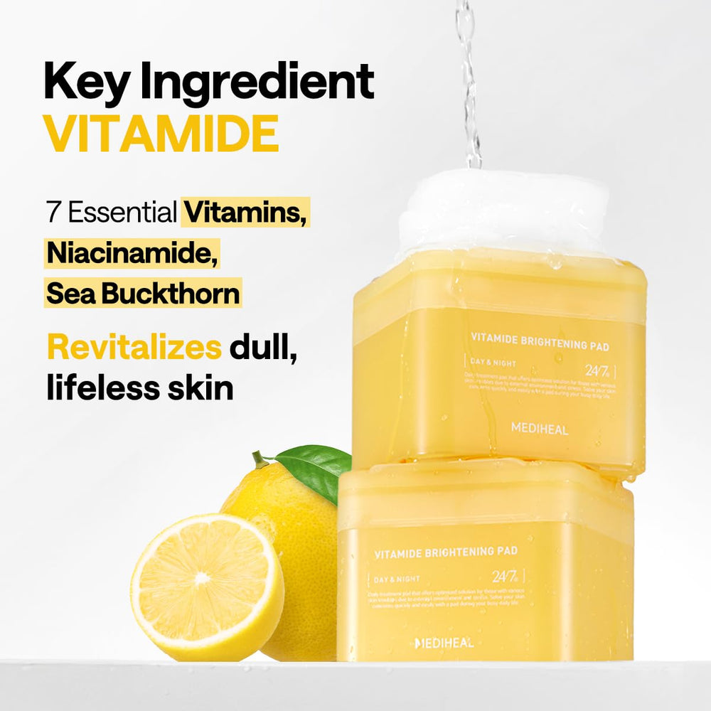 Mediheal Vitamide Toner Pads blemish care highlights visible tone improvement with daily soothing rituals