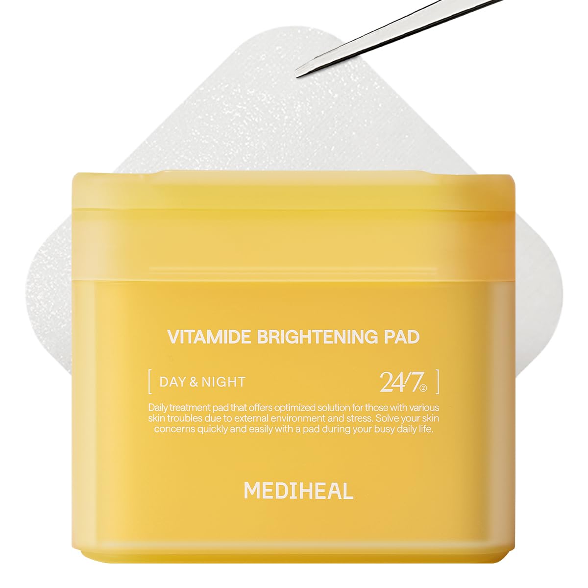 Mediheal Vitamide Toner Pads pack shot highlighting 100 vegan pads for blemish care