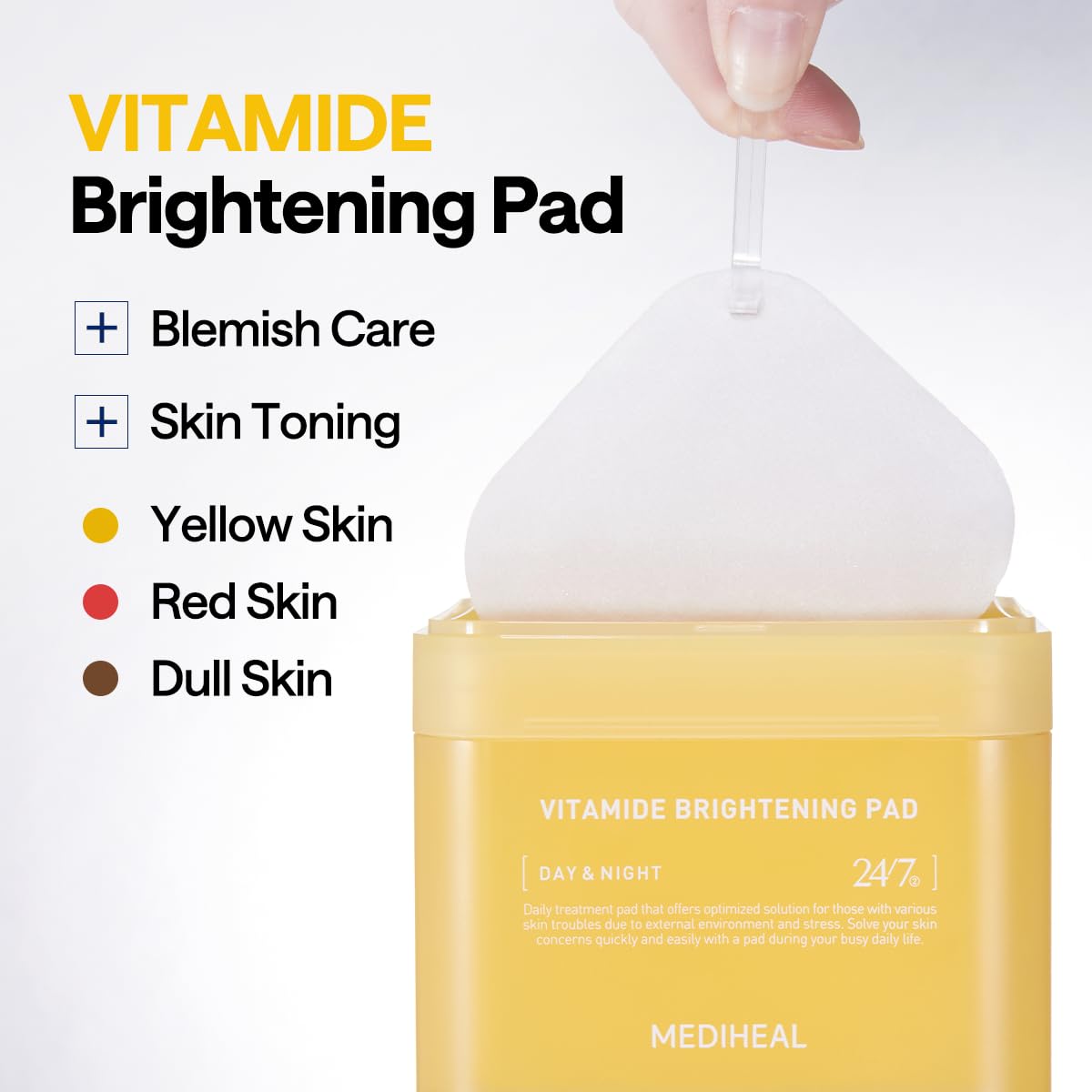 Mediheal Vitamide Toner Pads usage swiping demonstrates easy daily application after cleansing