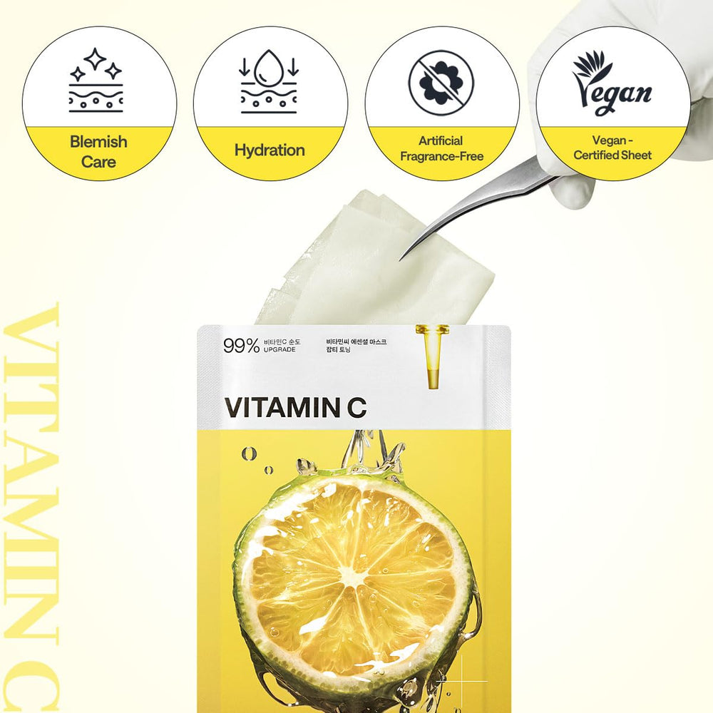 Mediheal Vitamin C Essential Sheet Mask after-use glow shows fresh, refreshed complexion