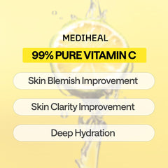 Mediheal Vitamin C Essential Sheet Mask on face demonstrates real-time contour fit and soothing hydration