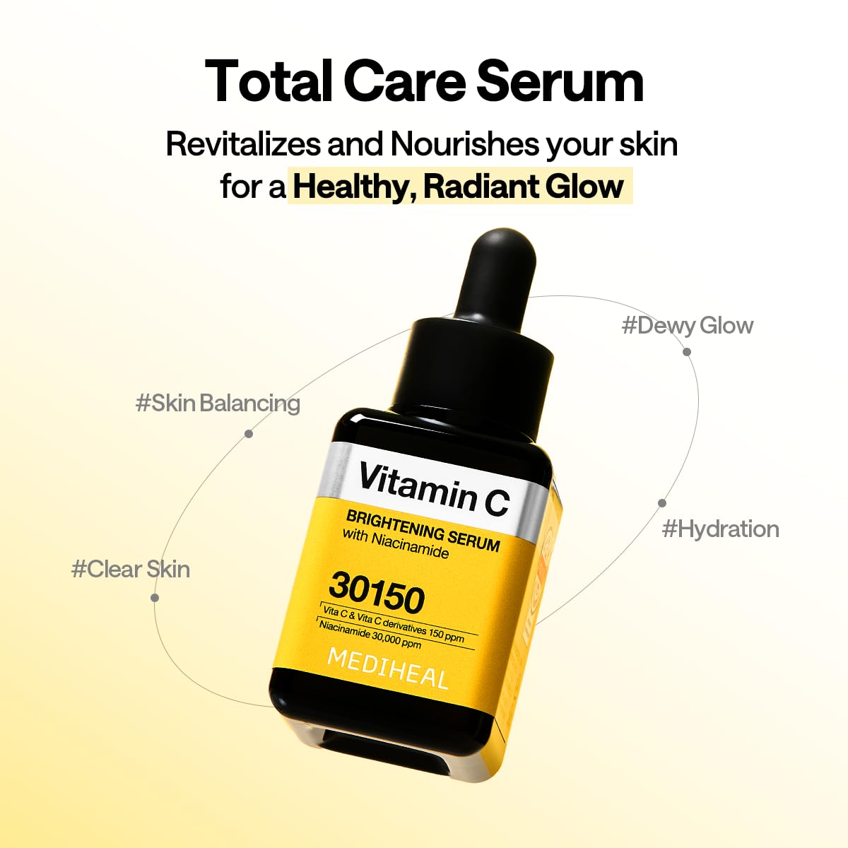 Mediheal serum applied near eye area for potential brightening glow