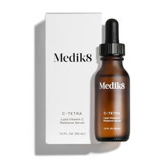 Medik8 C-Tetra bottle-front shows a lightweight serum for smoother, balanced skin.