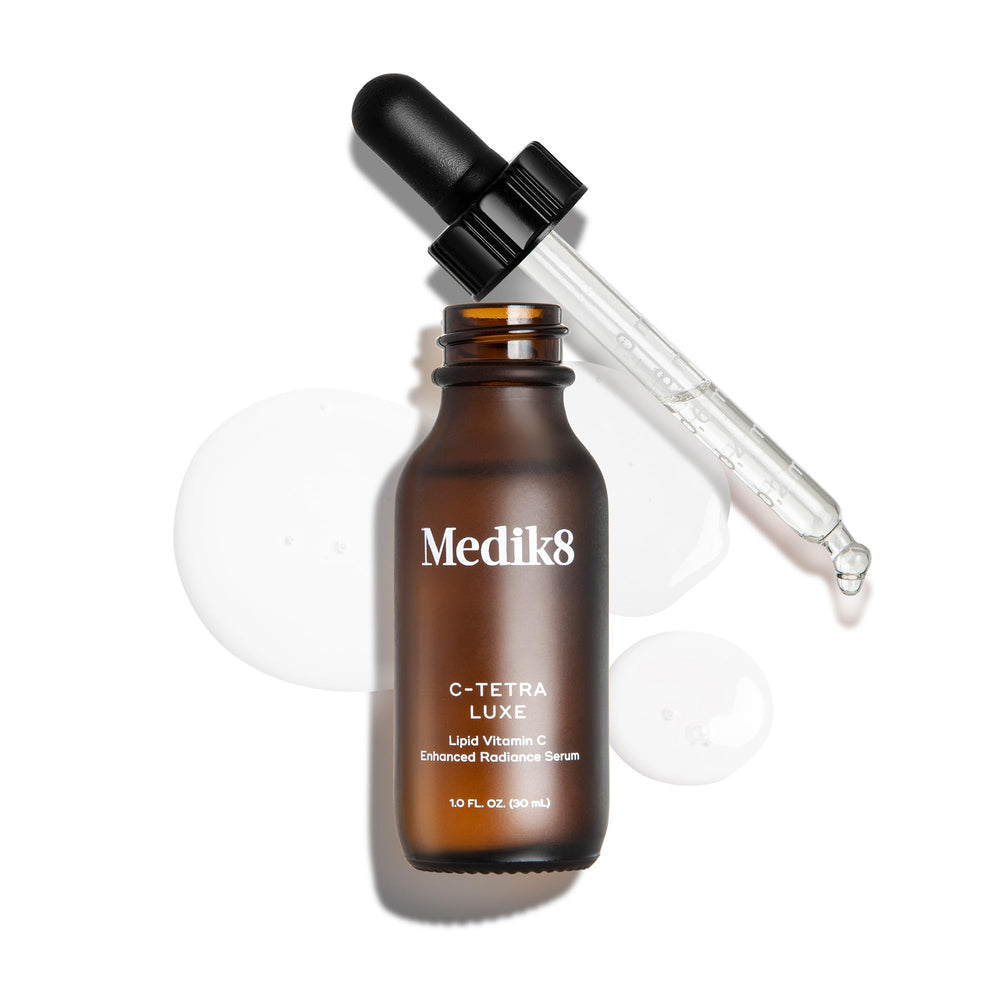 Medik8 C-Tetra Luxe application routine showing quick absorption on skin.