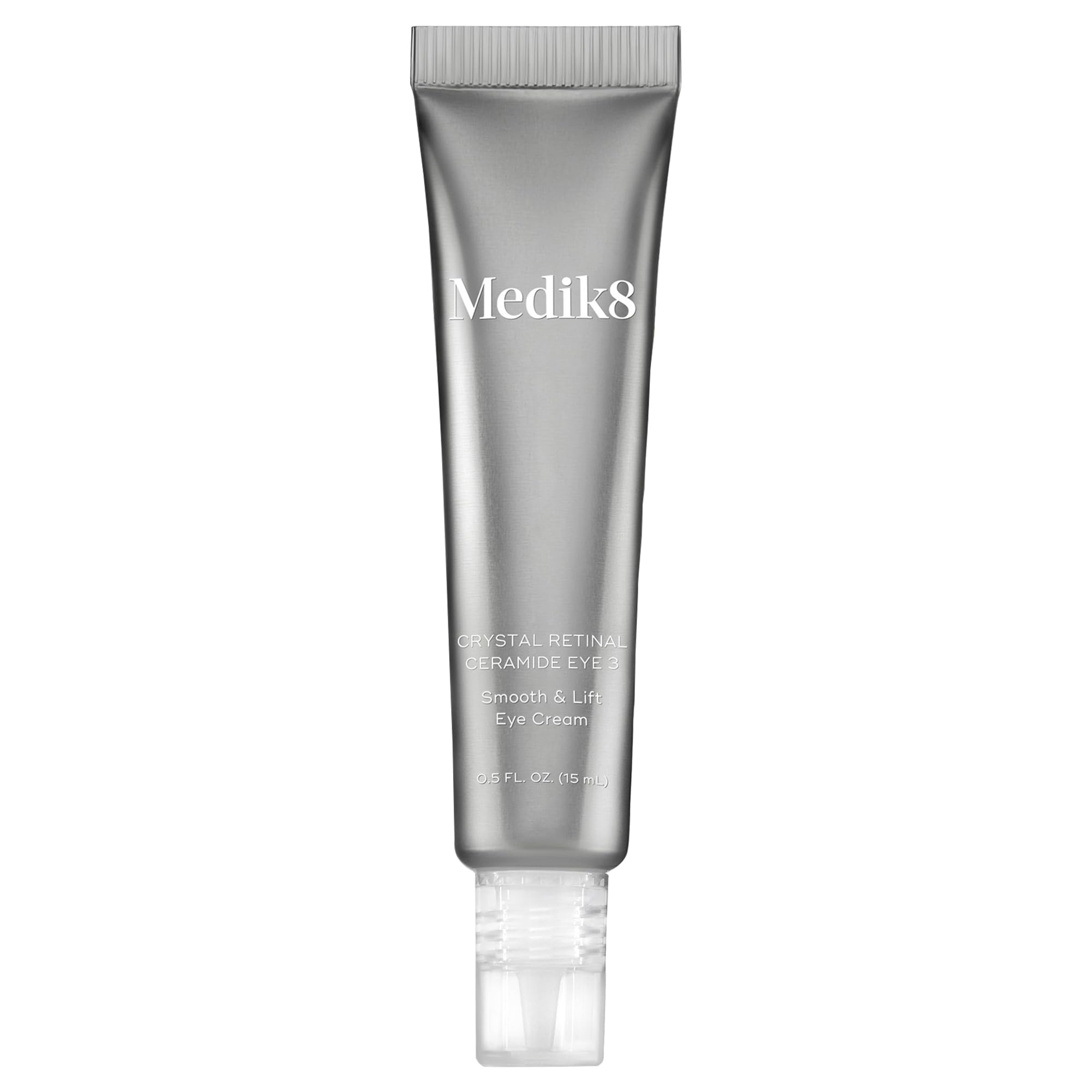 Medik8 Crystal Retinal Ceramide Eye jar front presents a gentle night repair option for delicate eye skin.