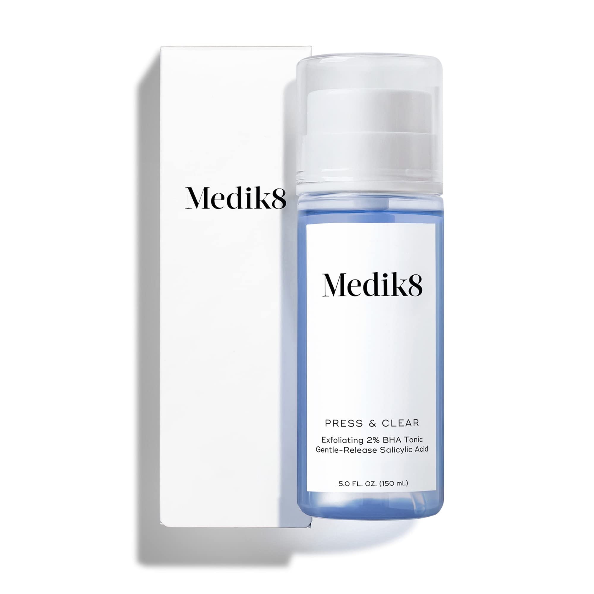 Medik8 Press and Clear toner bottle front with a clarifying formula for balanced skin