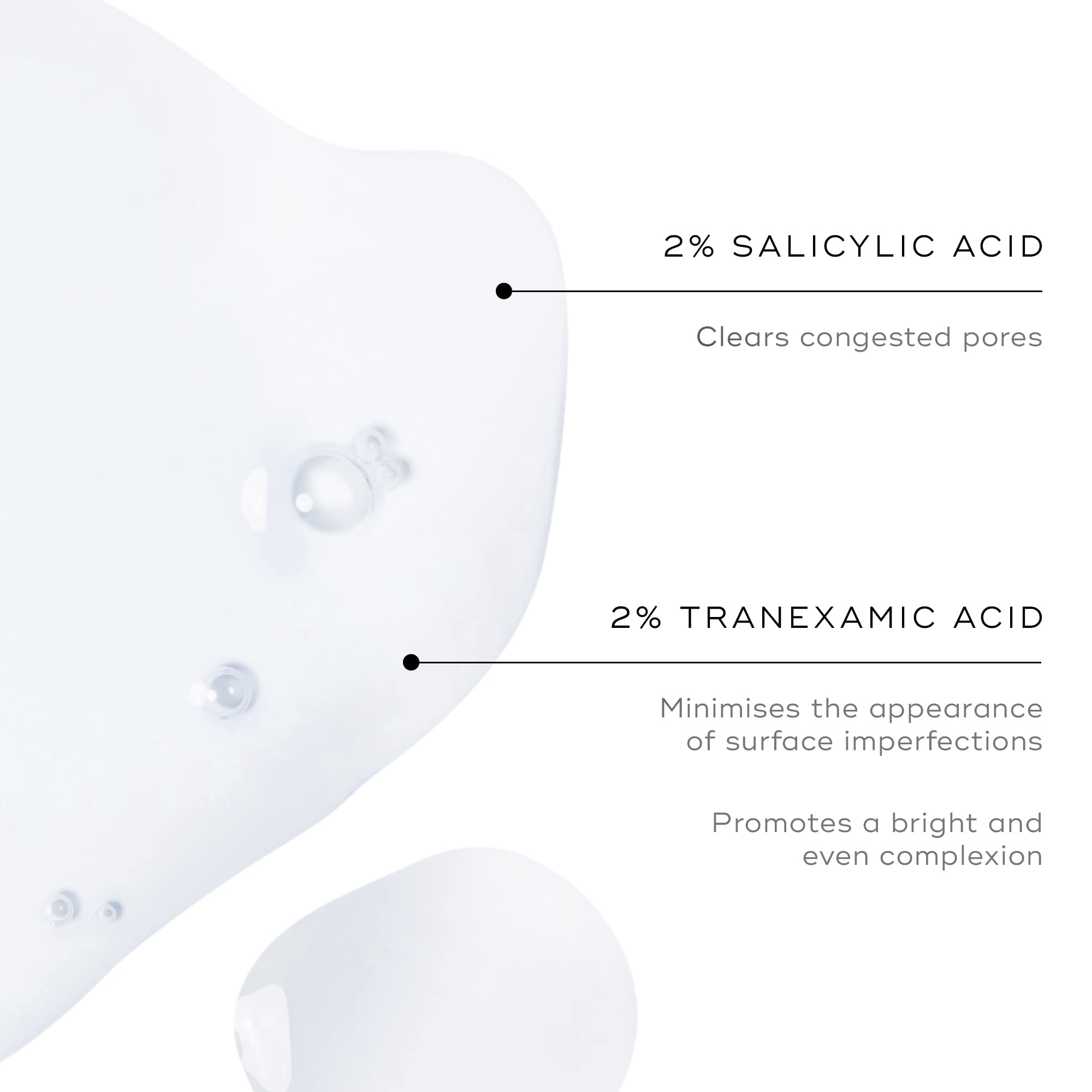 Medik8 Press and Clear toner close-up label highlighting salicylic acid benefits
