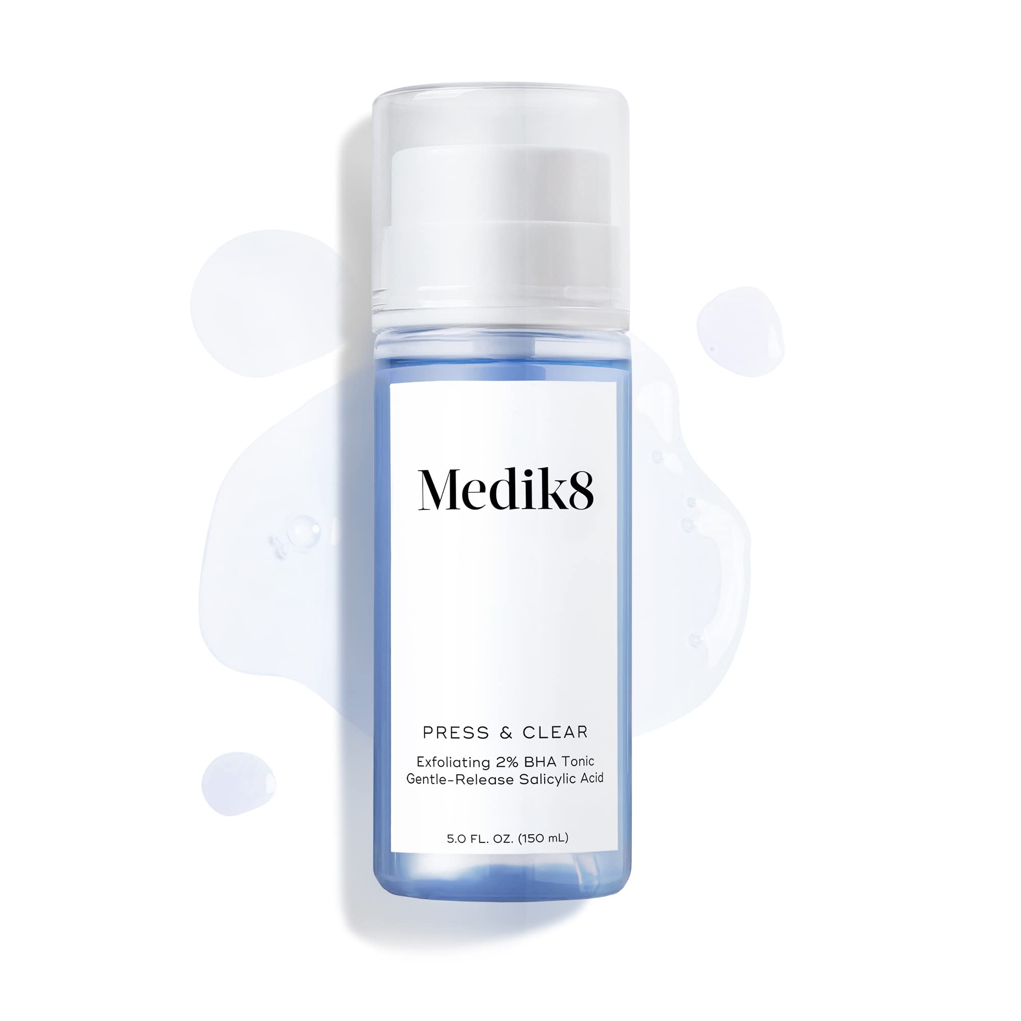 Medik8 Press and Clear tonic pouring bottle demonstrating easy daily use