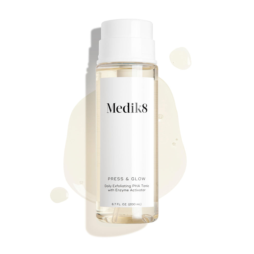 Medik8 Press and Glow toner texture shows lightweight, non-drying formula ideal for layering.