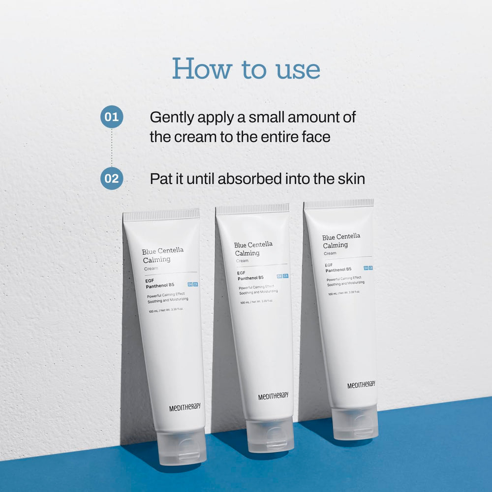 MEDITHERAPY Blue Centella Calming Cream texture shot shows a non-greasy finish