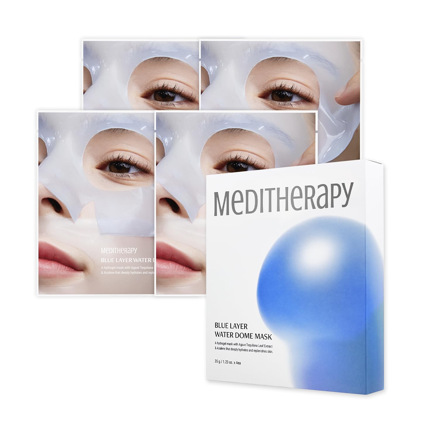 MEDITHERAPY Bluelayer Water Dome Mask hydrogel closeup shows hydration focus