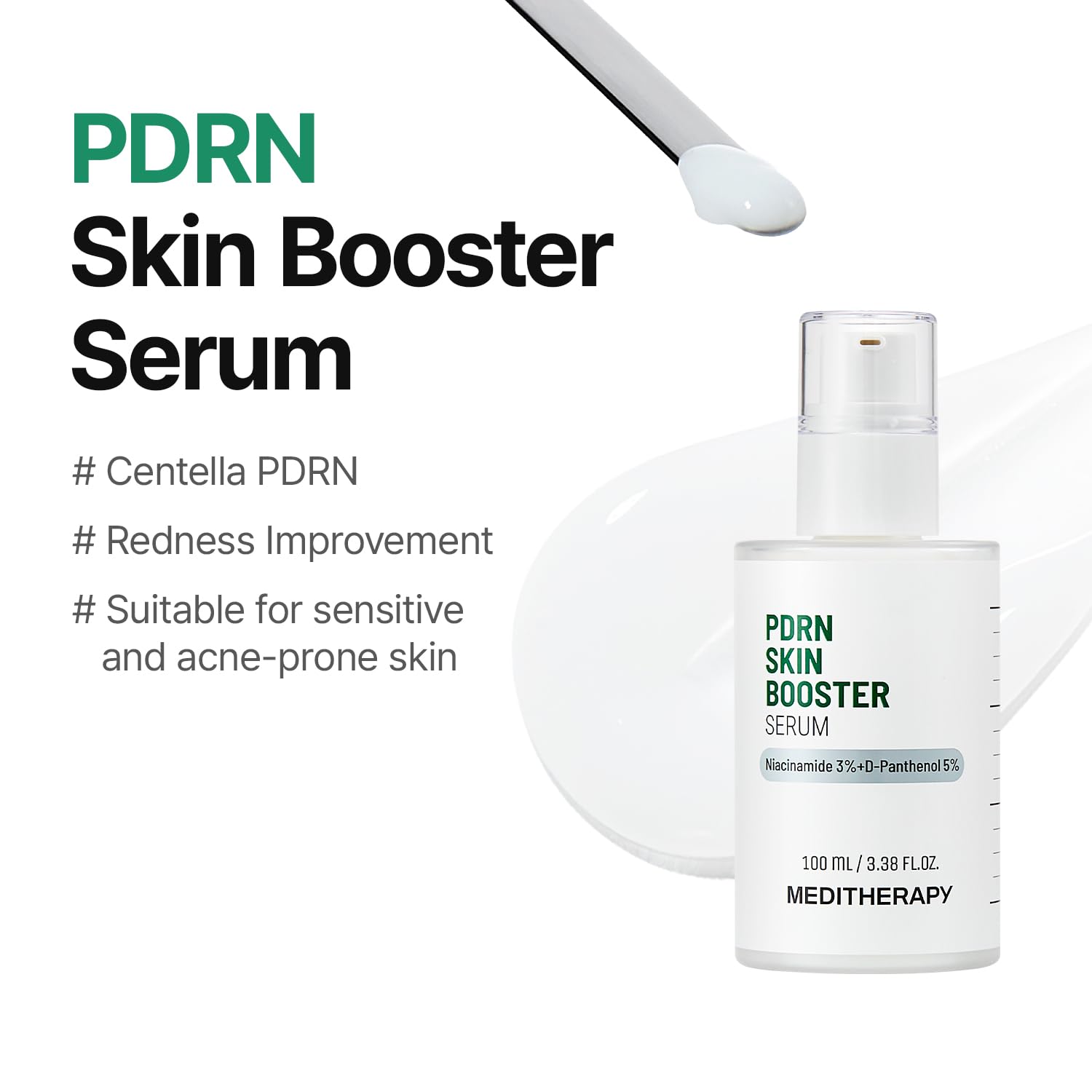 MEDITHERAPY PDRN serum pump delivers gentle hydrating actives for sensitive skin.