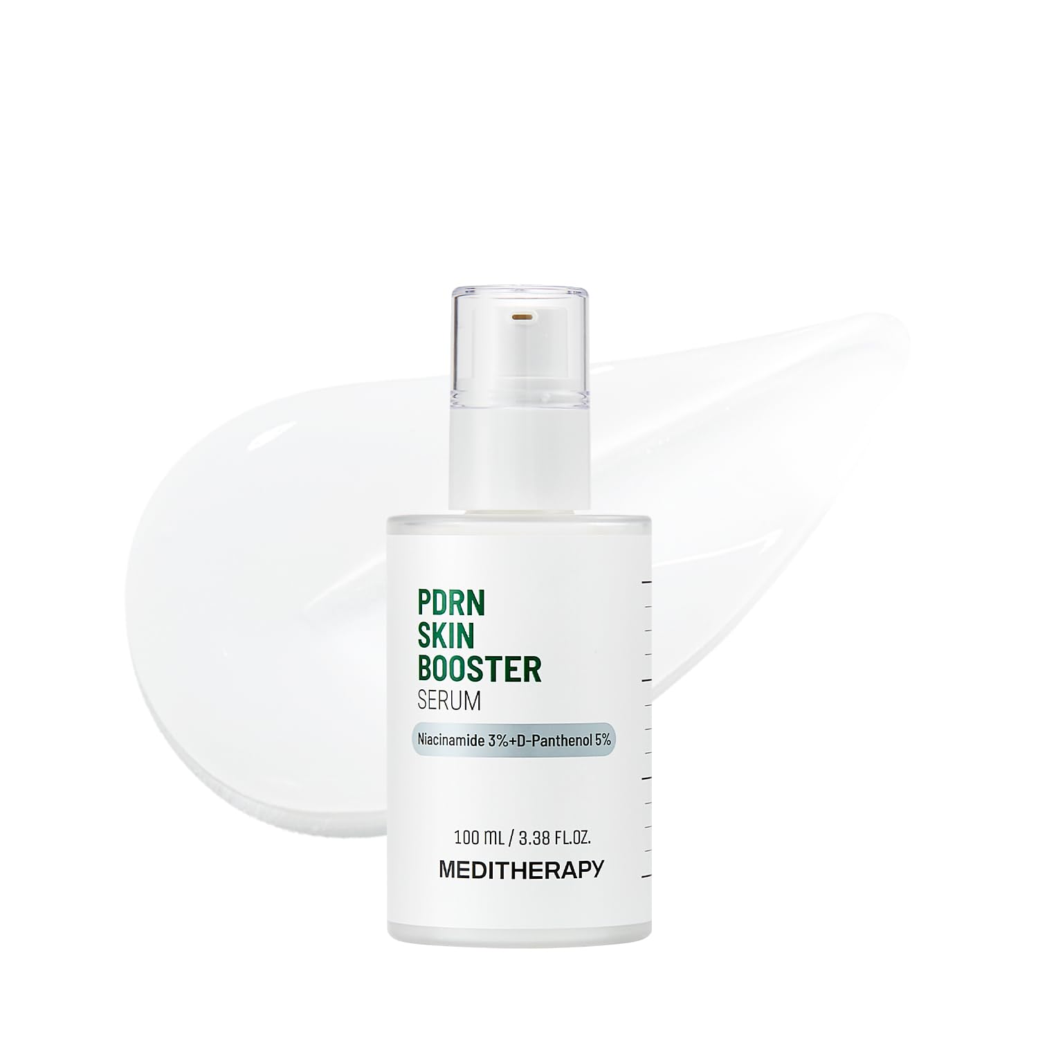 MEDITHERAPY PDRN skin booster bottle demonstrates soothing centella-PDRN care for redness relief.