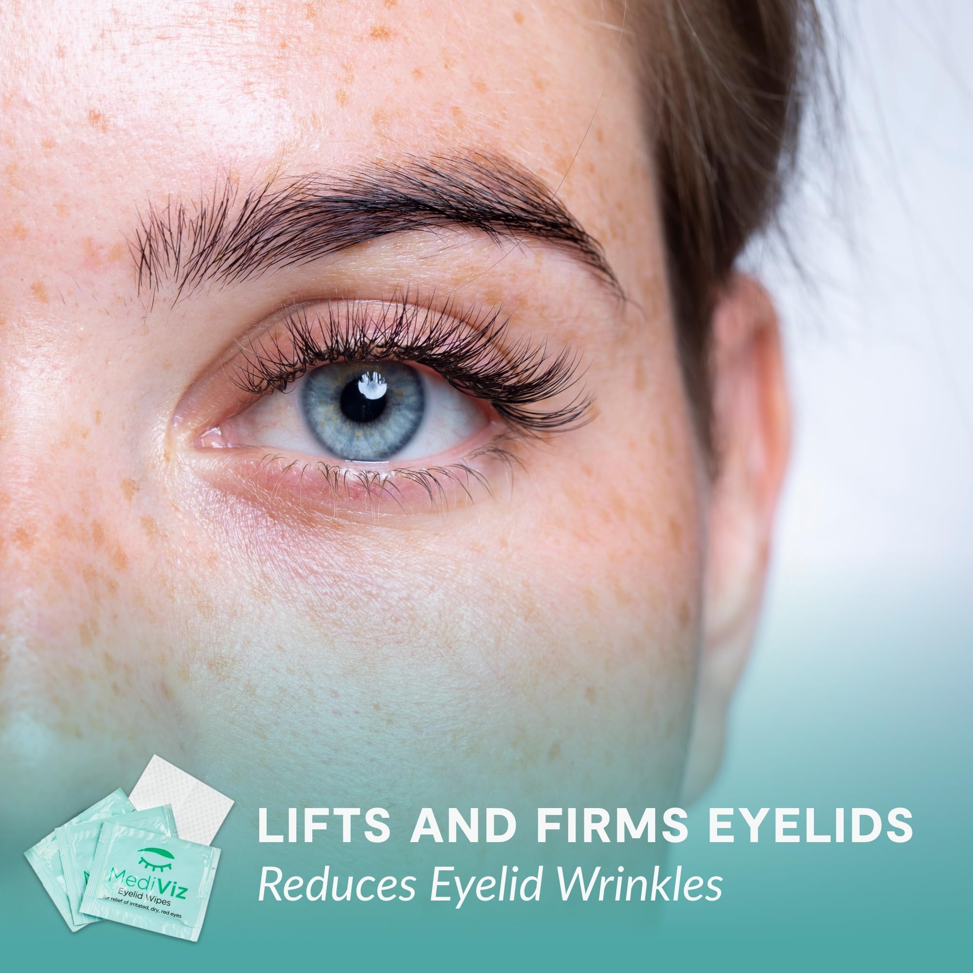 MEDIVIZ Eyelid Cleanser Wipes used after makeup removal on lashes and lids