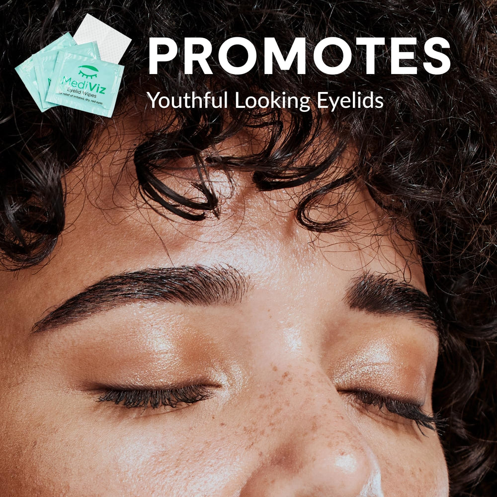 MEDIVIZ Eyelid Cleanser Wipes close-up showing refreshed, soothed eyelids