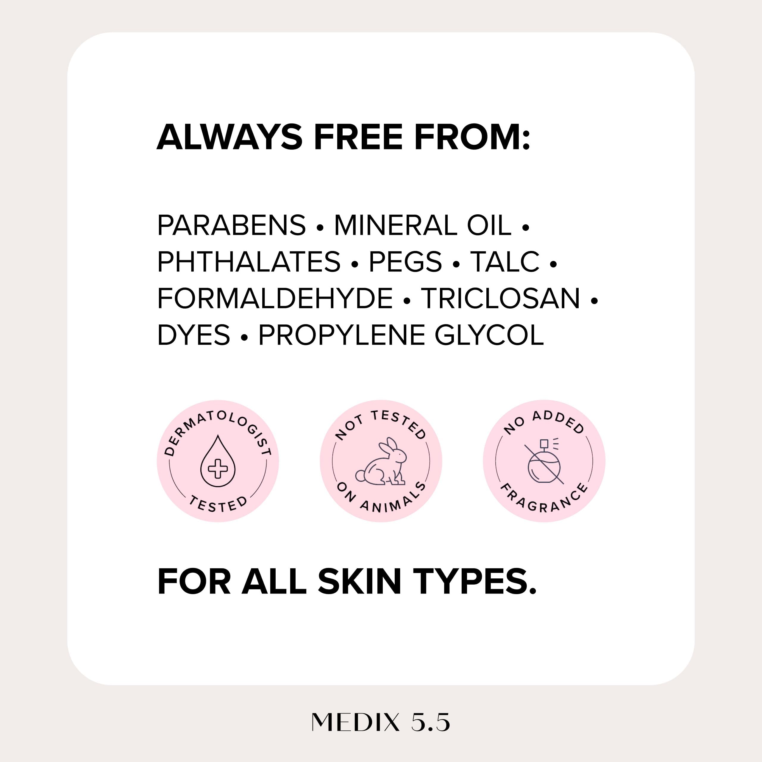 Medix 5.5 aloe chamomile green tea ingredients close-up emphasize calming antioxidants and soothing benefits