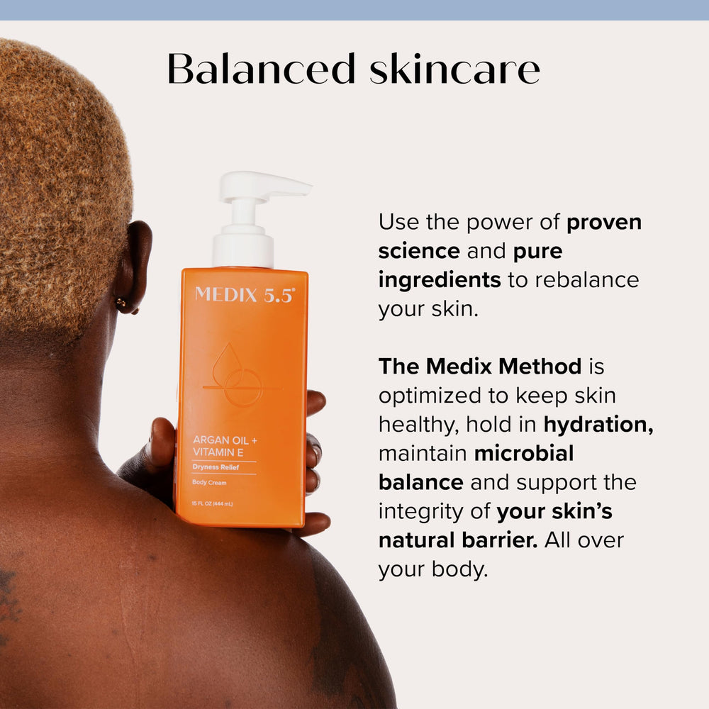 Medix 5.5 Argan Oil + Vitamin E Cream dryness-relief formula nourishes parched skin.