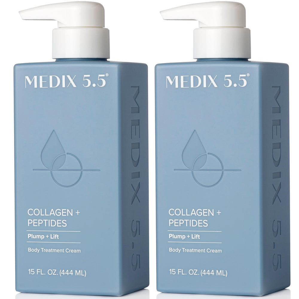 Medix 5.5 Collagen Cream bottle close-up highlights deep hydration and elasticity.