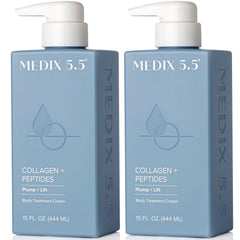 Medix 5.5 Collagen Cream bottle close-up highlights deep hydration and elasticity.