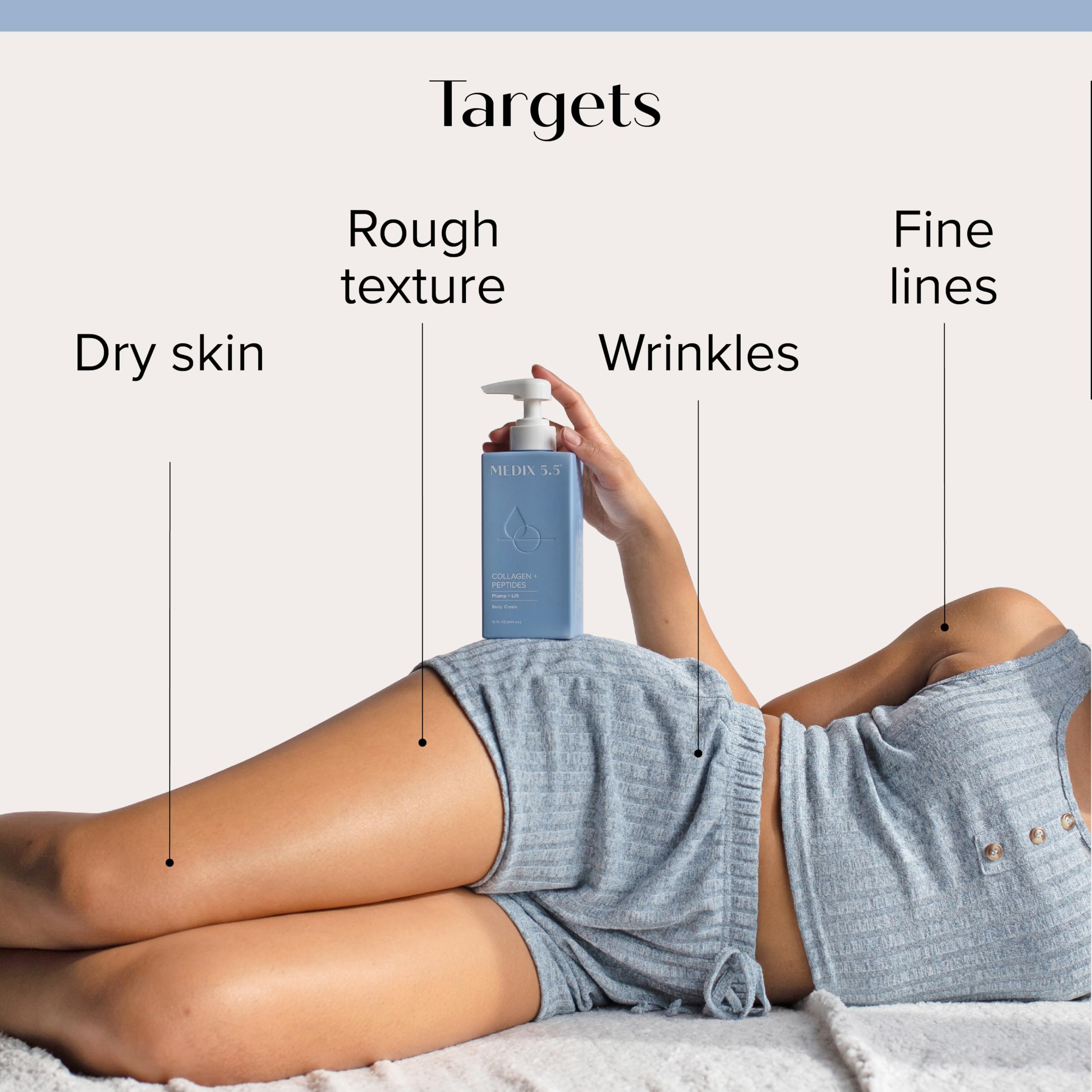 Medix 5.5 collagen peptides cream swatch on skin illustrating smooth hydrated finish