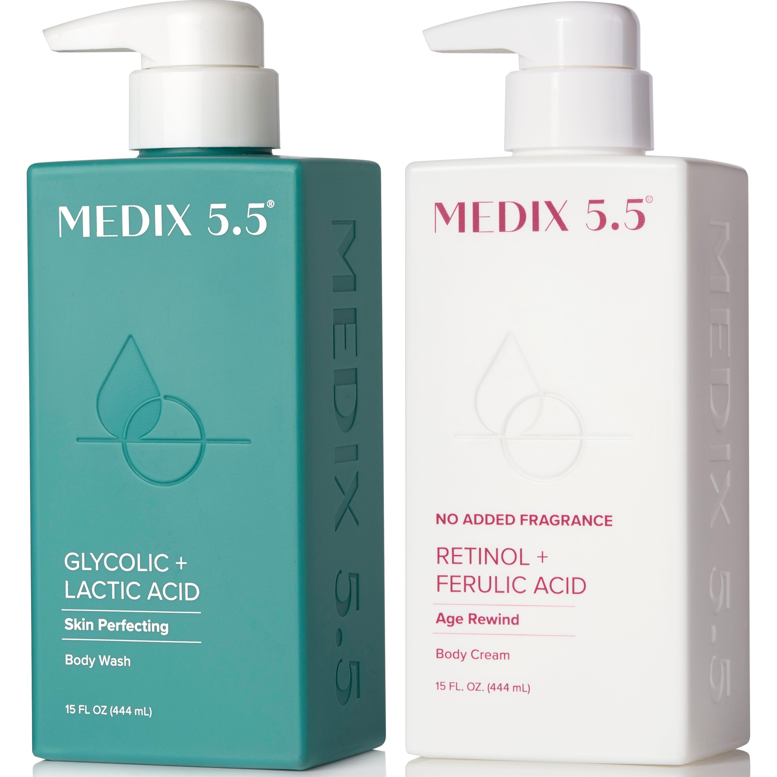 Medix 5.5 exfoliating glycolic body wash pump bottle for smoother skin