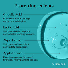 Medix 5.5 face serum application scene highlights multi-use AHA formula for pores