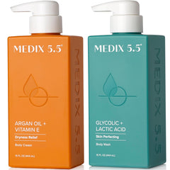 Medix 5.5 Glycolic Acid Exfoliating Wash pump bottle for gentle daily cleansing and exfoliation.