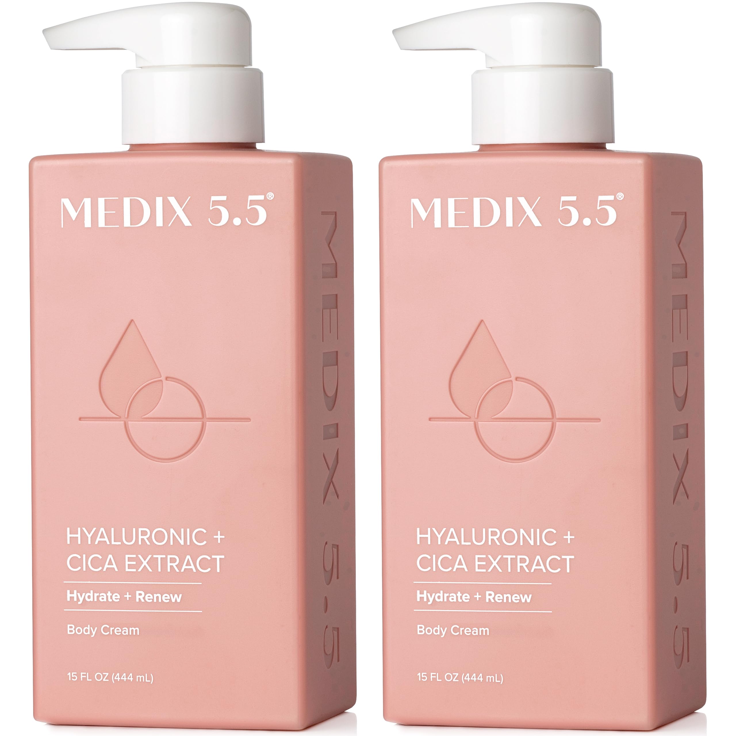 Medix 5.5 hyaluronic acid cream bottle highlights hydrating, plumping skin effects.