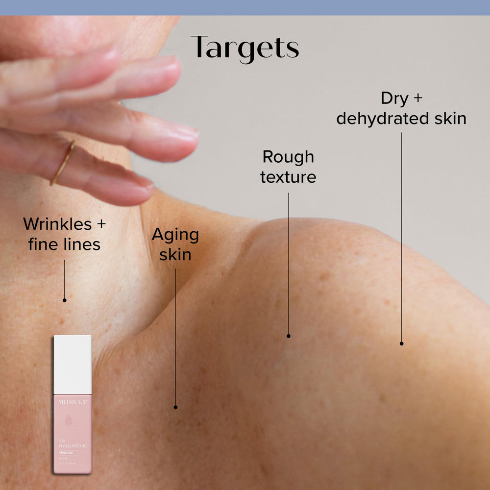 Medix 5.5 ingredients list featuring ferulic acid, shea butter, green tea.