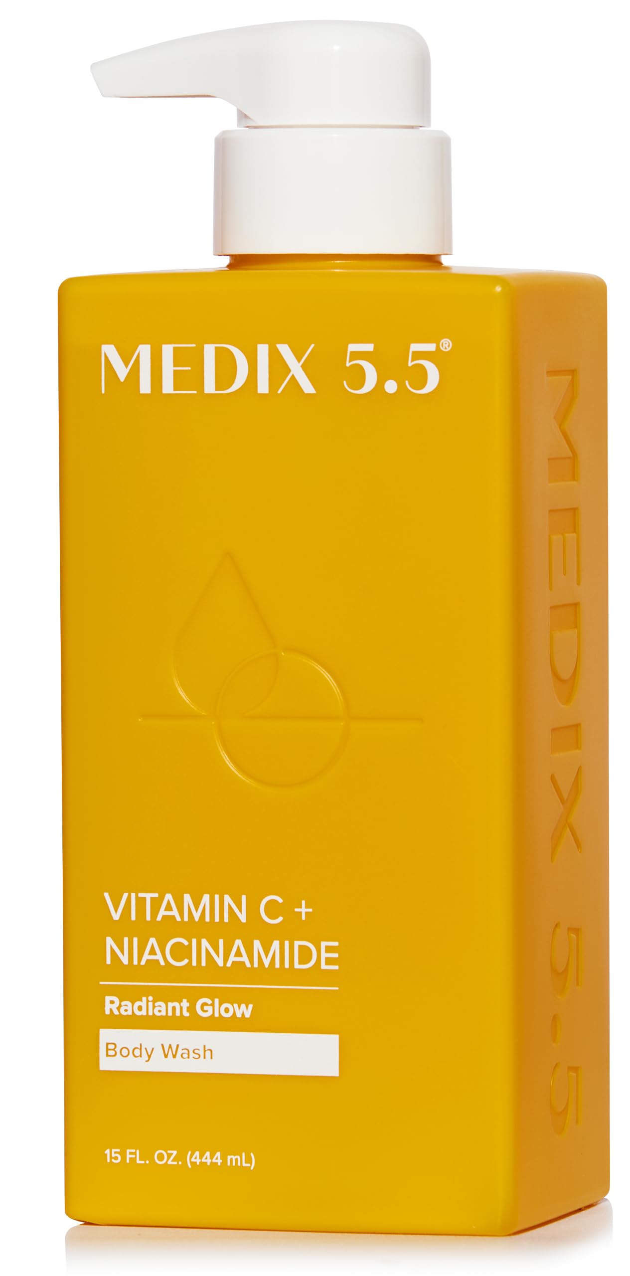 Medix 5.5 Radiant Glow Vitamin C Body Wash bottle front with citrus scent