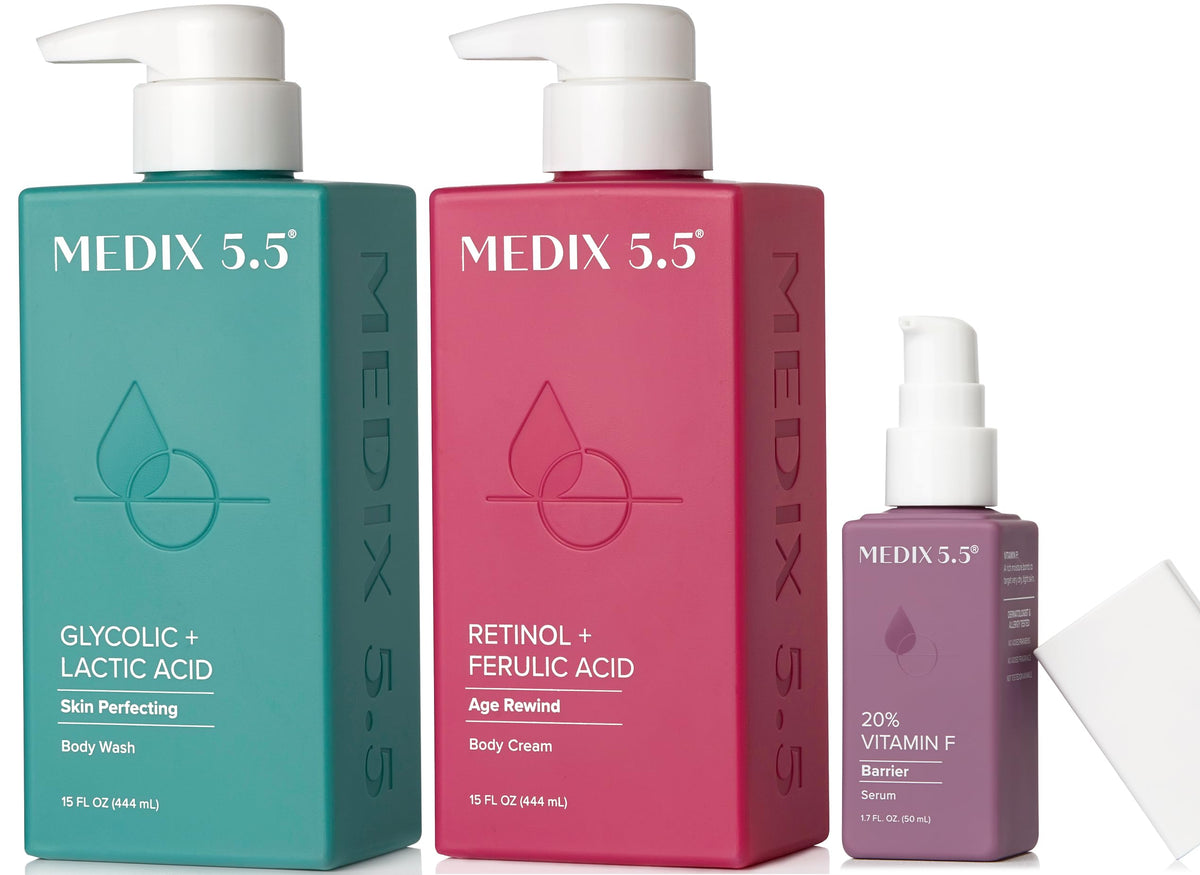 Medix 5.5 Retinol Body Cream bottle promotes hydration and firmness