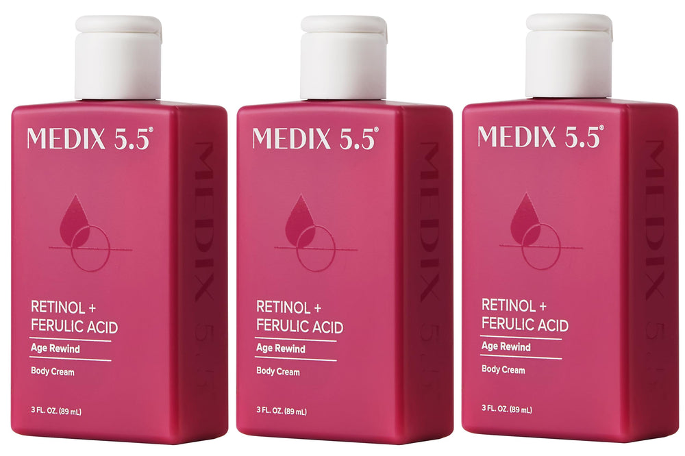 Medix 5.5 Retinol Body Lotion bottle for travel-friendly firming.