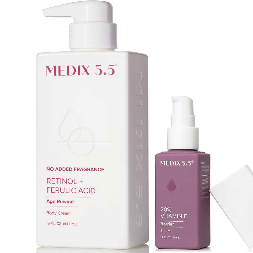 Medix 5.5 retinol body lotion tube—fragrance-free formula for smoother skin.