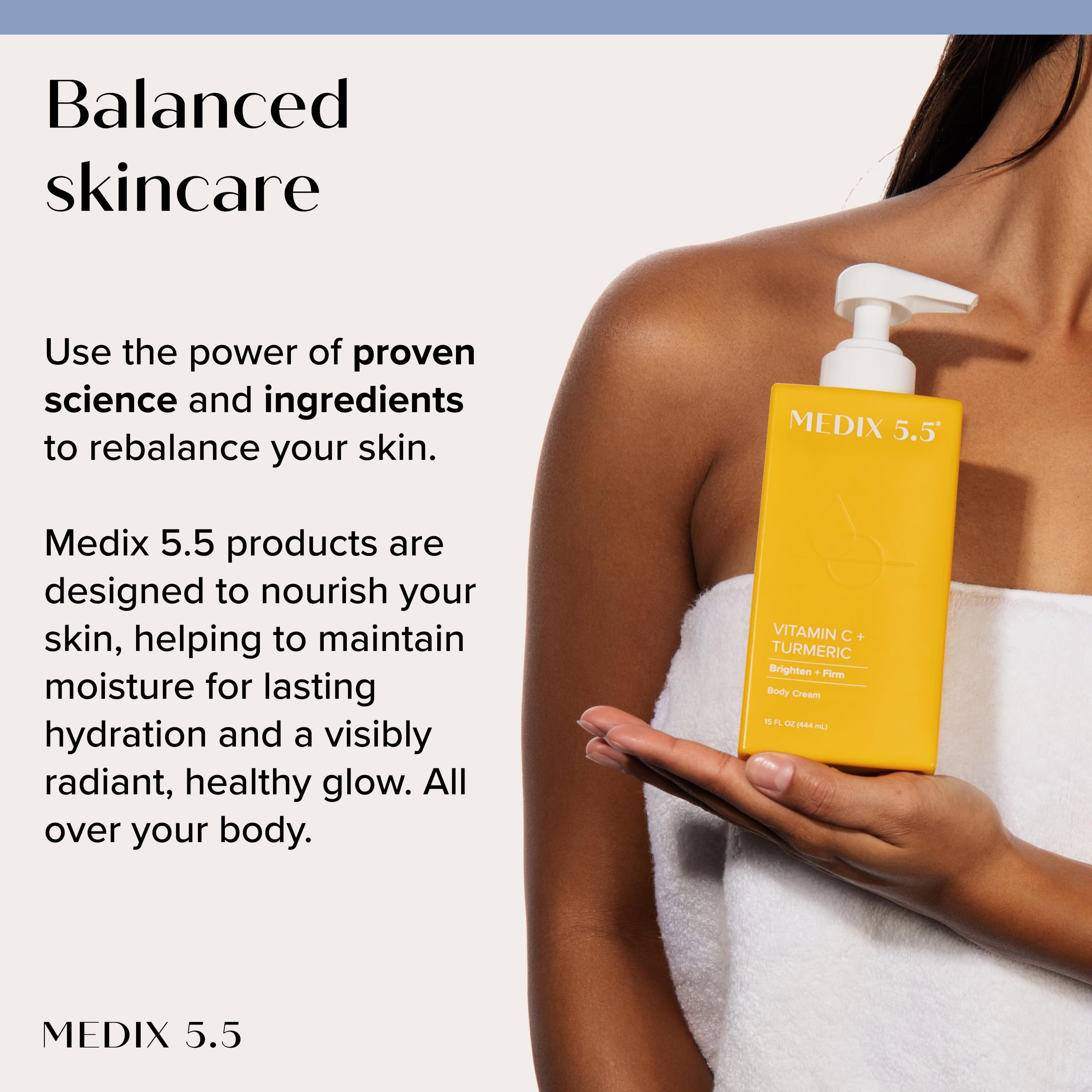 Medix 5.5 Body Lotion with signature label suggests antioxidant-rich daily care.