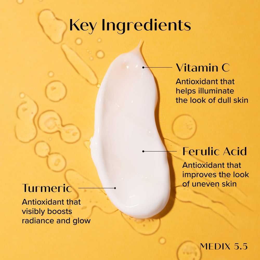 Medix 5.5 Vitamin C Cream ingredients list highlights shea butter and aloe for nourished skin.