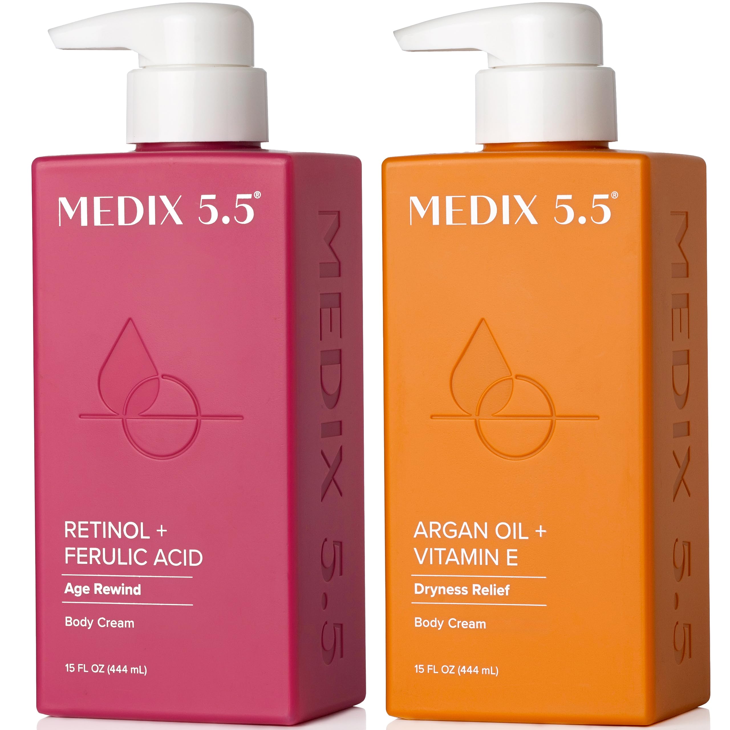Medix 5.5 retinol body lotion bottle highlights a hydrating, smoothing formula for firmer-looking skin