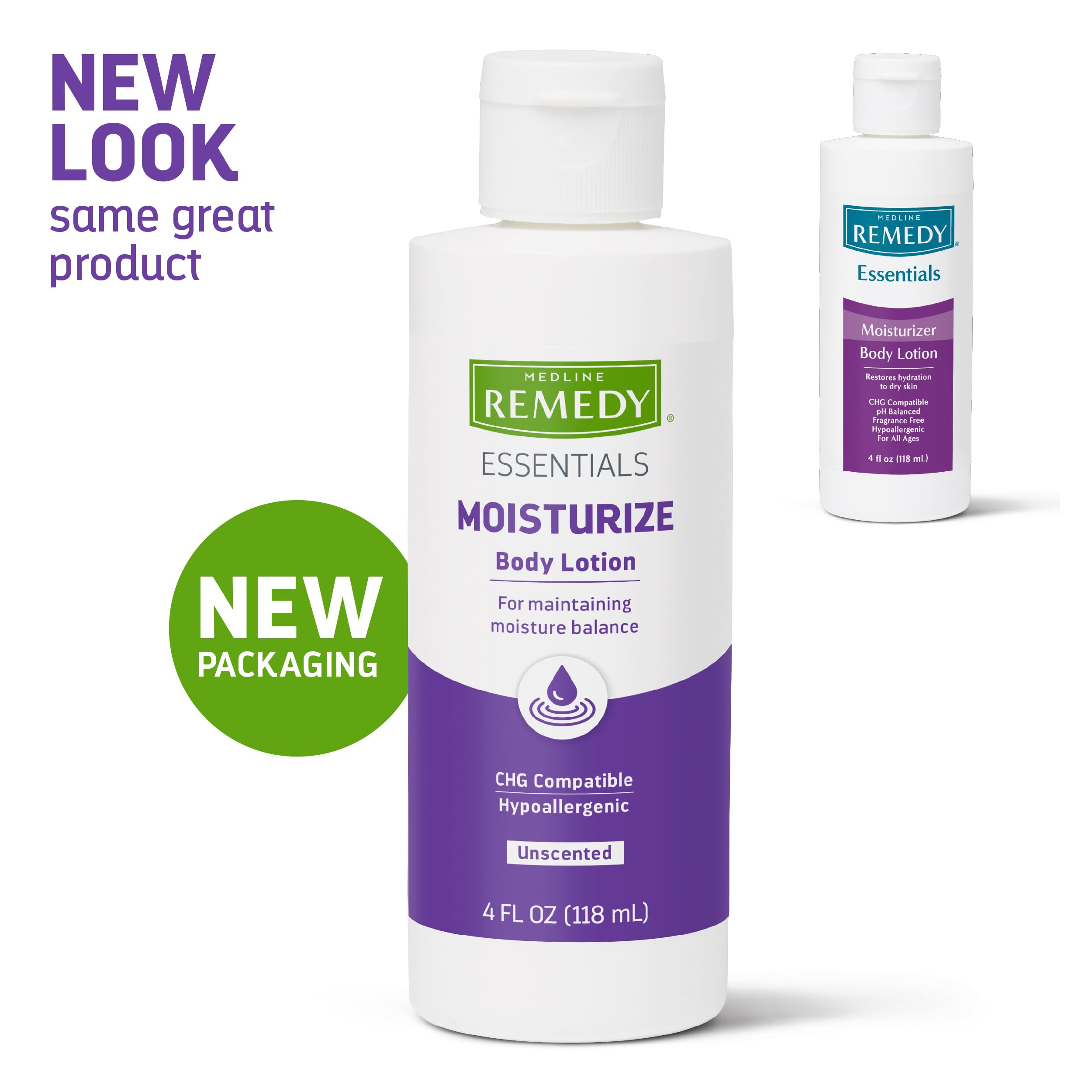 Medline Remedy Essentials unscented lotion absorbs easily with no greasy residue.