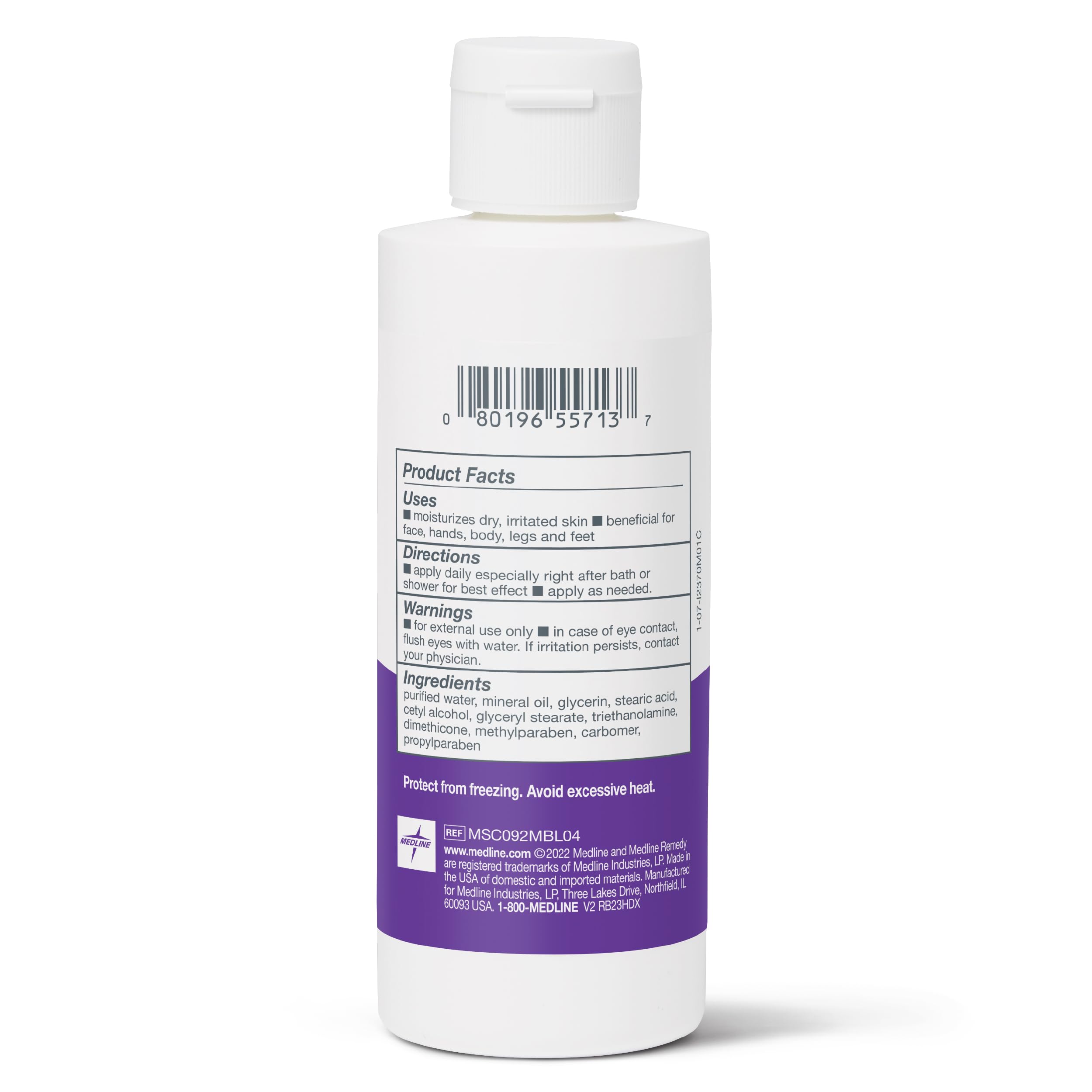 Medline Remedy Essentials unscented lotion hydrates hands, face, and body.