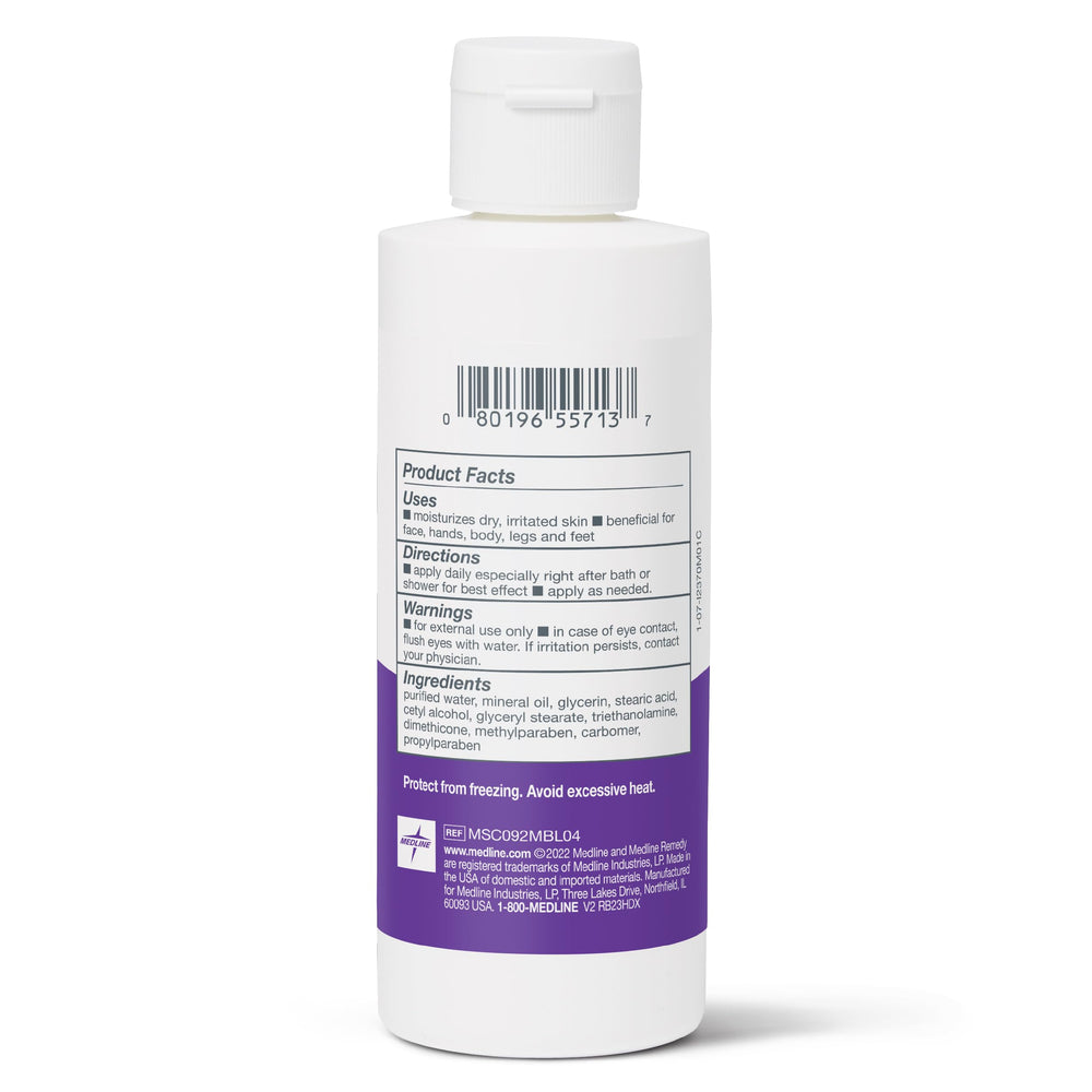 Medline Remedy Essentials unscented lotion hydrates hands, face, and body.