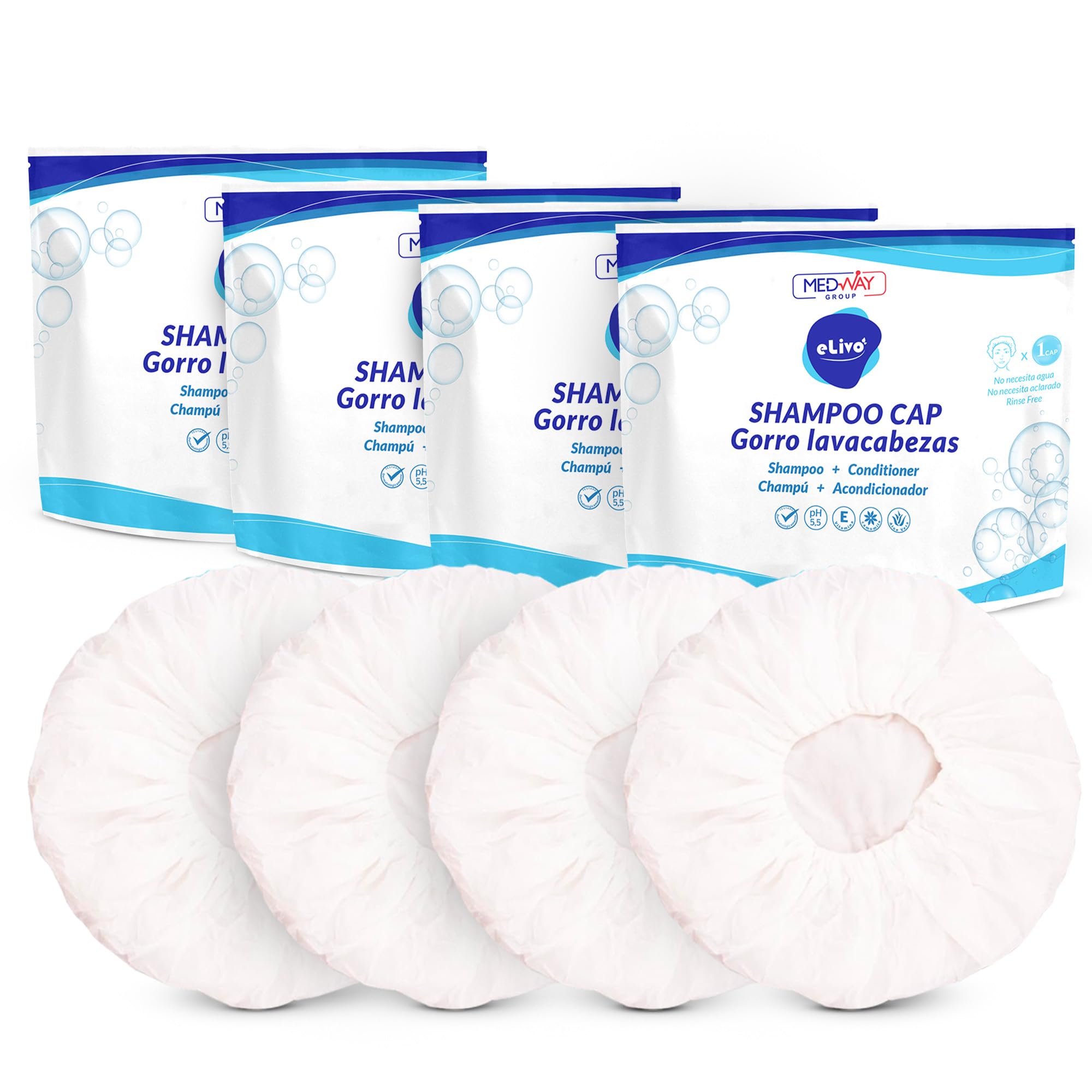 MedVance No Rinse Shampoo Cap pack front view highlights convenient four-pack for travel