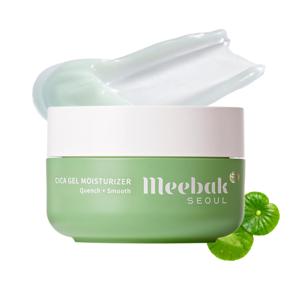Meebak Cica Gel jar close-up highlighting weightless hydration for refreshed skin
