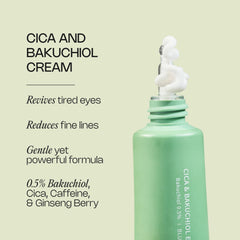 Meebak Eye Cream in jar emphasizing Cica hydration and soothing benefits.