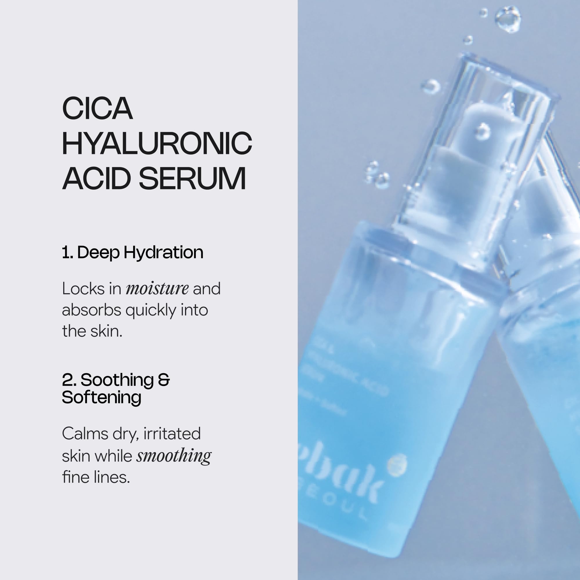 Meebak Hyaluronic Serum texture closeup highlighting silky, hydrating film for smooth skin