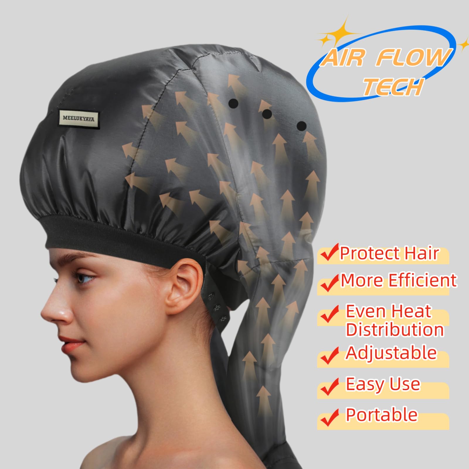 MEELUKYAYA bonnet dryer hood with ventilation holes for faster, uniform drying of curls