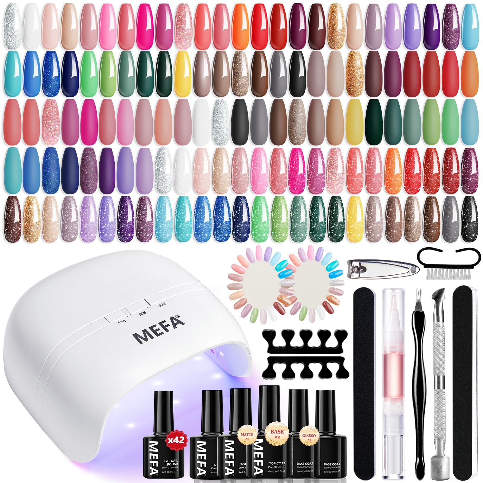 MEFA 42 Colors Gel Nail Polish Kit showing versatile shades for easy daily or party looks