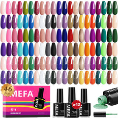 MEFA 46-pcs gel nail polish set packaging showcases a complete at-home manicure kit.