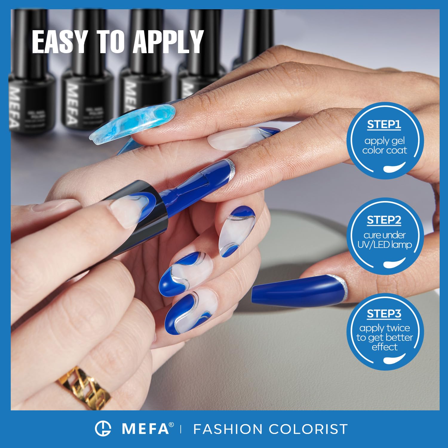 MEFA Esmalte gel brillo azul, purpurina deslumbrante para ocasiones
