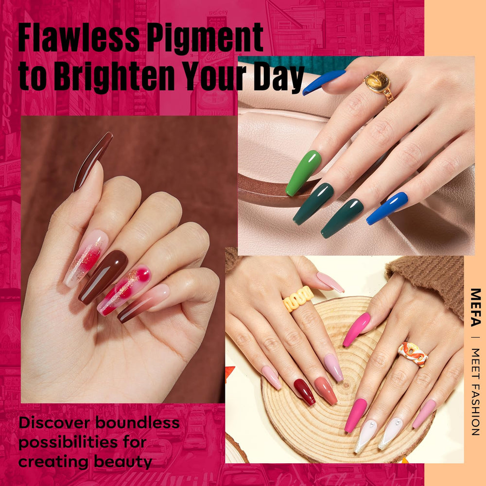 MEFA gel polish bottles close-up highlight smooth formula for even brush strokes and long-lasting finish