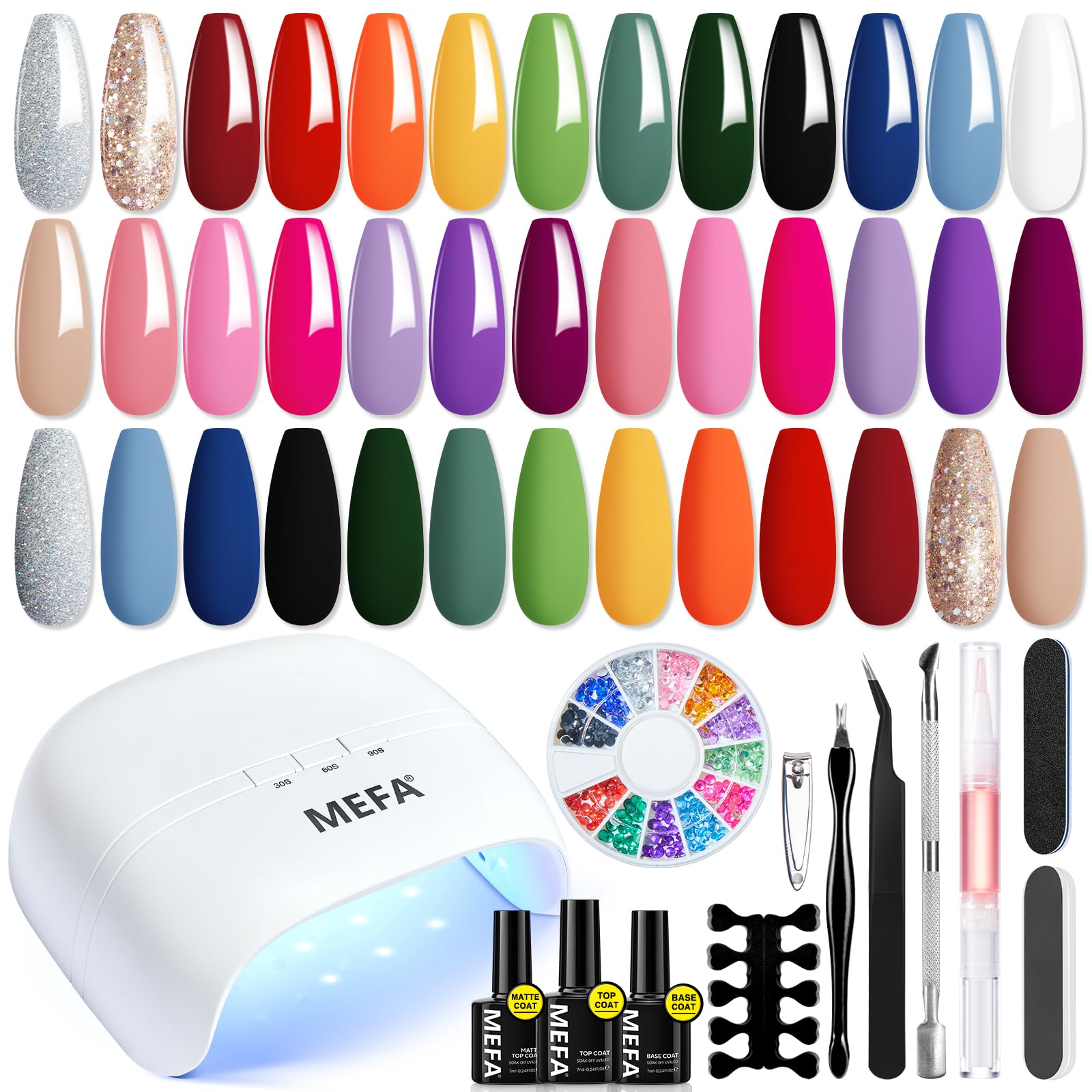 MEFA gel nail kit 20 colors swatches show versatile options for home manicures